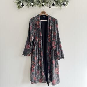 Torrid Rose Floral Sequin Duster Kimono Cardigan BG Size 1X